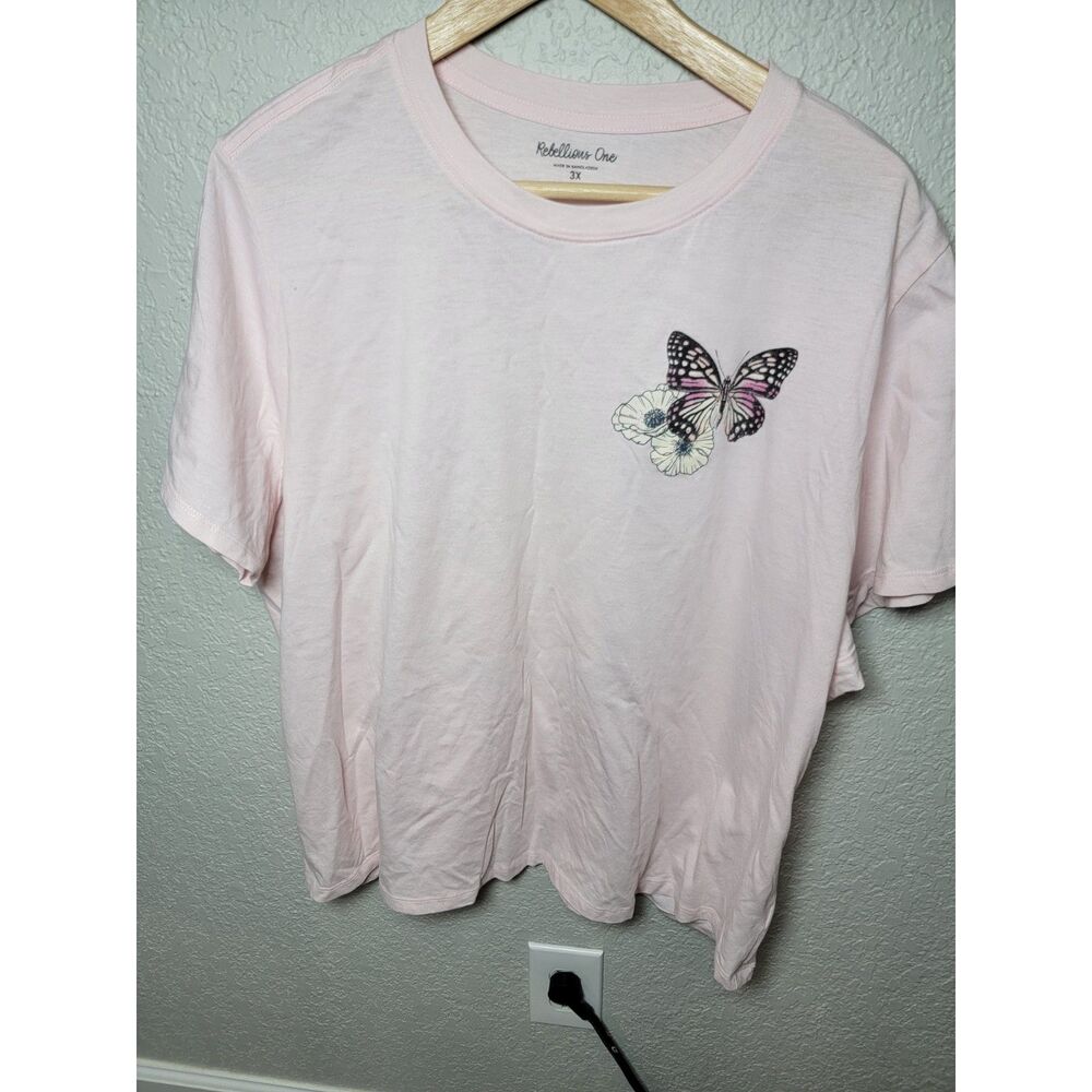Rebellious One Womens 3X Pink Butterfly Graphic T-Shirt Positivity Is Everything